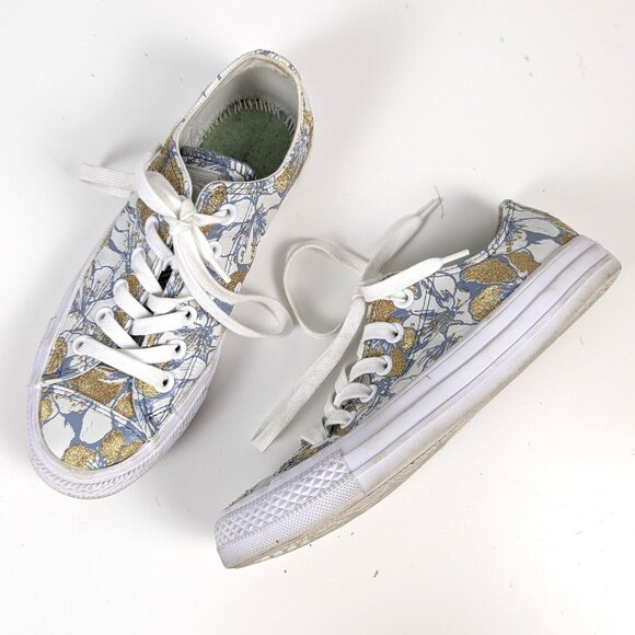 Converse | Pat Bo Blue Gold Floral Print Low Top Canvas Sneakers Size US 6.5 - Picture 1 of 10
